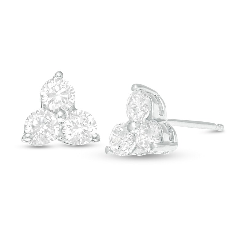 Main Image 1 of 1/2 CT. T.W. Diamond Past Present Future® Stud Earrings in 10K White Gold