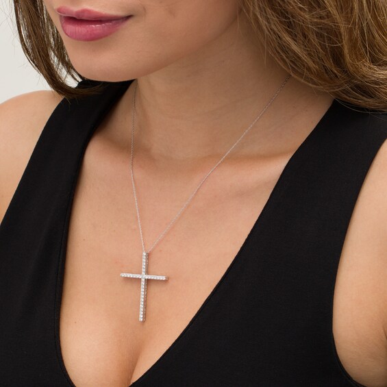 1 CT. T.w. Diamond Cross Pendant in 10K White Gold