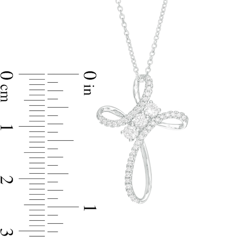 Main Image 4 of 3/8 CT. T.W. Diamond Past Present Future® Loop Cross Pendant in 10K White Gold