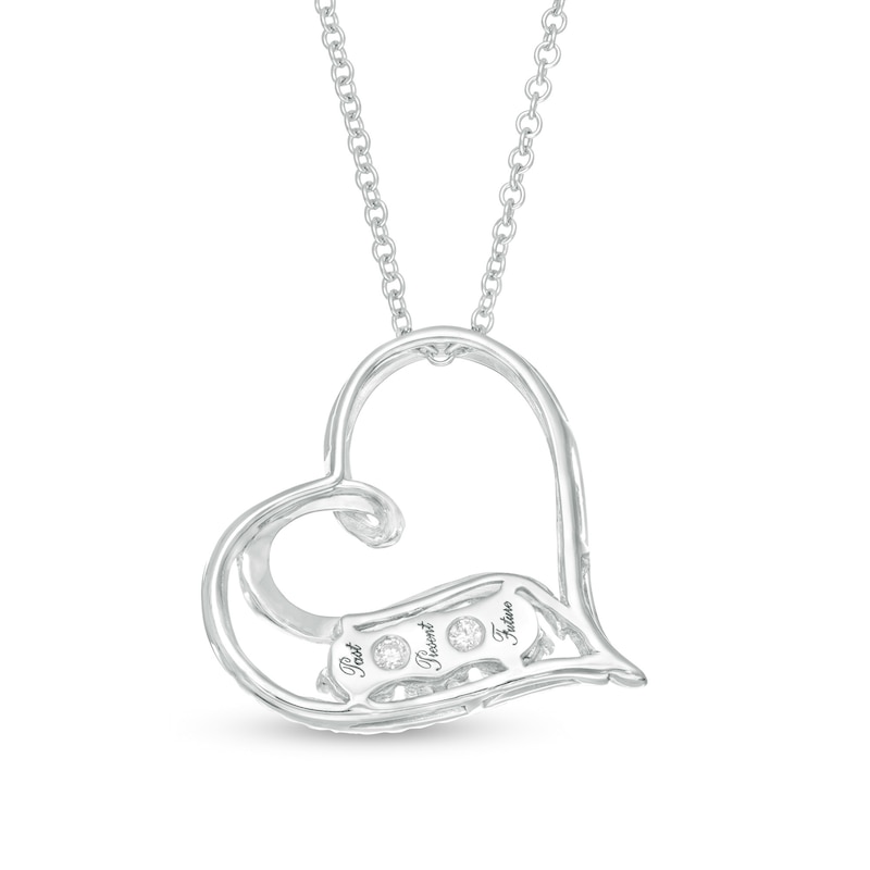 Main Image 3 of 1/3 CT. T.W. Diamond Past Present Future® Tilted Heart Pendant in 10K White Gold