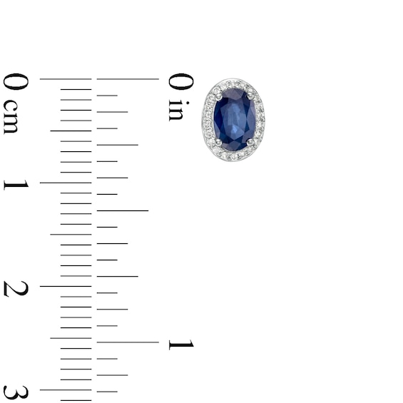 Oval Blue Sapphire and 1/10 CT. T.w. Diamond Frame Stud Earrings in 10K White Gold