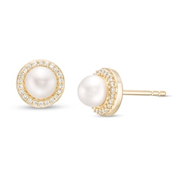 6.0mm Cultured Freshwater Pearl and 1/10 CT. T.W. Diamond Frame Stud Earrings in 10K Gold