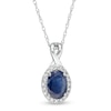 Thumbnail Image 0 of Oval Blue Sapphire and 1/15 CT. T.W. Diamond Frame Pendant in 10K White Gold