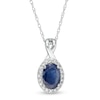 Thumbnail Image 1 of Oval Blue Sapphire and 1/15 CT. T.W. Diamond Frame Pendant in 10K White Gold