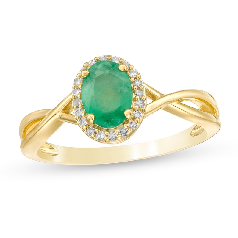 Normaal gesproken Sobriquette bunker Oval Emerald and 1/15 CT. T.W. Diamond Frame Twist Shank Ring in 10K Gold |  Zales