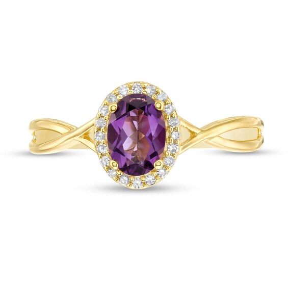 Oval Amethyst and 1/15 CT. T.w. Diamond Frame Twist Shank Ring in 10K Gold