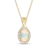 Thumbnail Image 0 of Oval Opal and 1/15 CT. T.W. Diamond Frame Pendant in 10K Gold