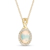 Thumbnail Image 1 of Oval Opal and 1/15 CT. T.W. Diamond Frame Pendant in 10K Gold