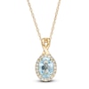 Thumbnail Image 0 of Oval Swiss Blue Topaz and 1/15 CT. T.W. Diamond Frame Pendant in 10K Gold