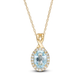 Oval Swiss Blue Topaz and 1/15 CT. T.W. Diamond Frame Pendant in 10K Gold