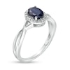 Thumbnail Image 2 of Oval Blue Sapphire and 1/15 CT. T.W. Diamond Frame Twist Shank Ring in 10K White Gold