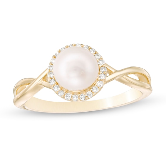 6.0mm Freshwater Cultured Pearl and 1/10 CT. T.w. Diamond Frame Twist Shank Ring in 10K Gold