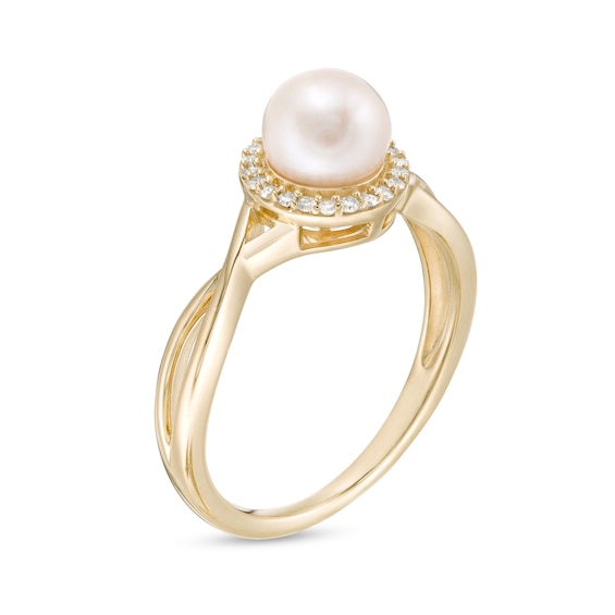 6.0mm Freshwater Cultured Pearl and 1/10 CT. T.w. Diamond Frame Twist Shank Ring in 10K Gold