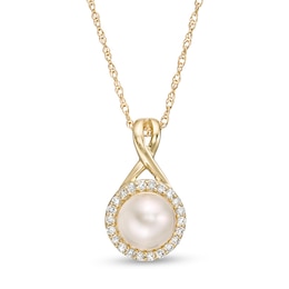 6.0mm Cultured Freshwater Pearl and 1/10 CT. T.W. Diamond Frame Pendant in 10K Gold