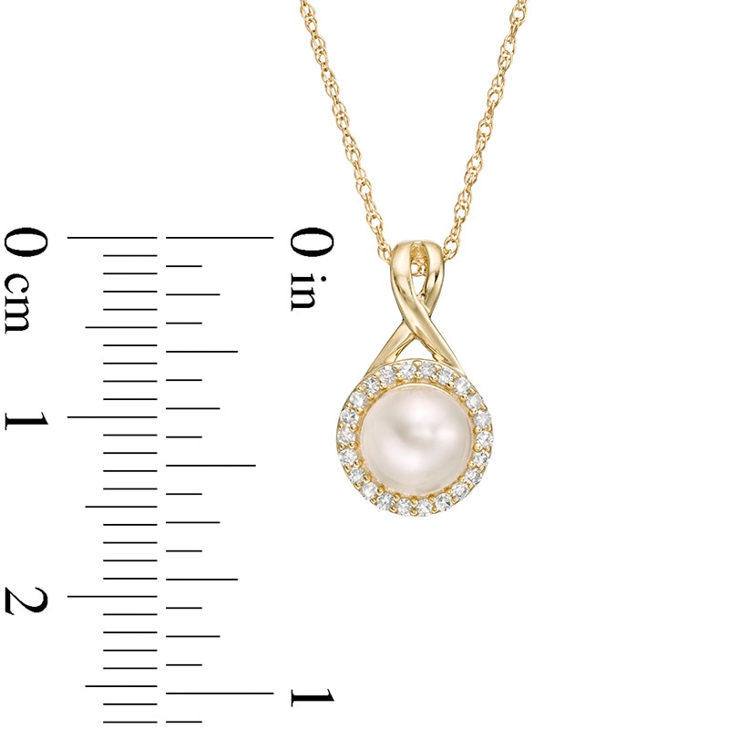6.0mm Cultured Freshwater Pearl and 1/10 CT. T.W. Diamond Frame Pendant in 10K Gold