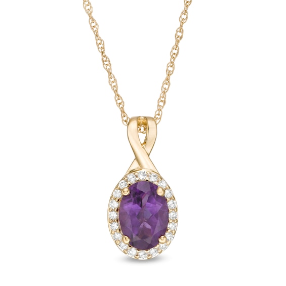 Oval Amethyst and 1/15 CT. T.w. Diamond Frame Pendant in 10K Gold