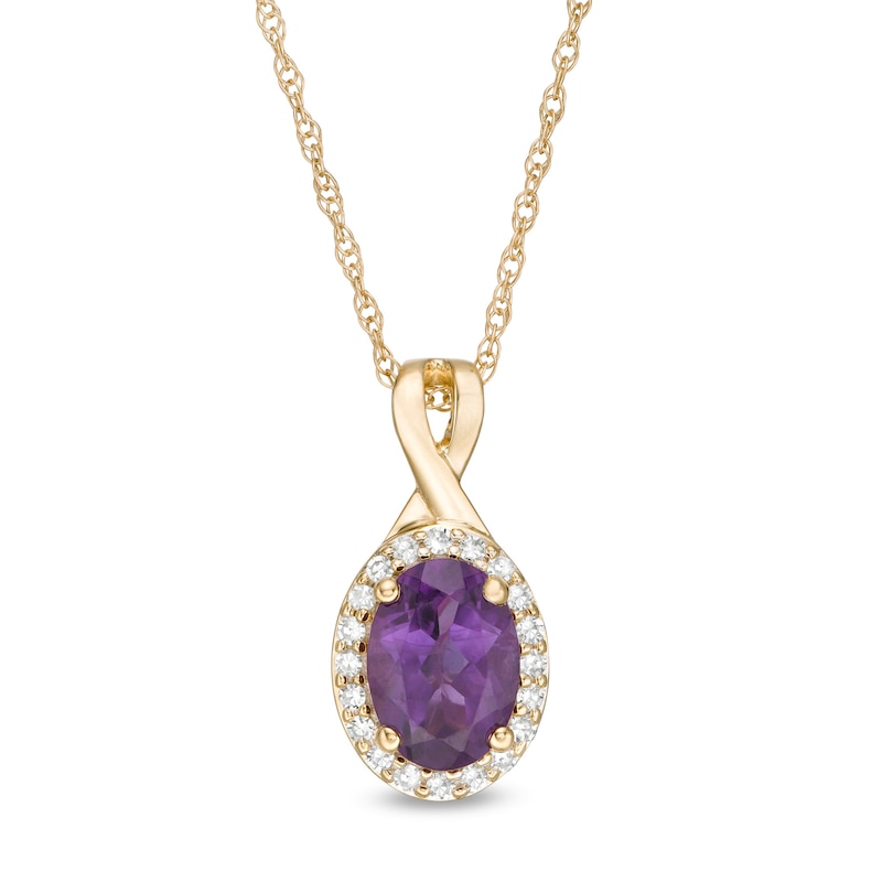 Oval Amethyst and 1/15 CT. T.W. Diamond Frame Pendant in 10K Gold