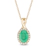 Thumbnail Image 0 of Oval Emerald and 1/15 CT. T.W. Diamond Frame Pendant in 10K Gold