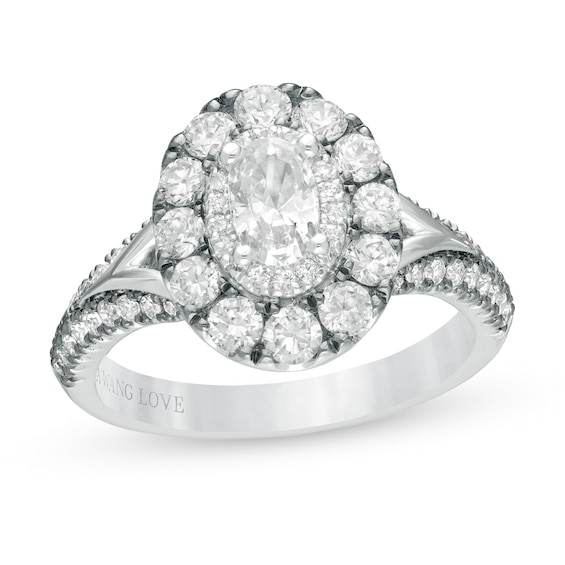 Vera Wang Love Collection 1-1/2 CT. T.w. Oval Diamond Frame Engagement Ring in 14K White Gold with Black Rhodium