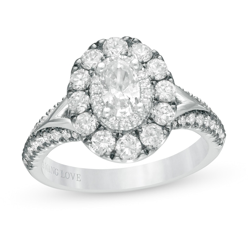 Vera Wang Love Collection 1-1/2 CT. T.W. Oval Diamond Frame Engagement Ring in 14K White Gold with Black Rhodium