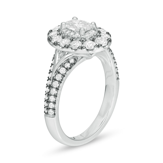 Vera Wang Love Collection 1-1/2 CT. T.w. Oval Diamond Frame Engagement Ring 14K White Gold with Black Rhodium