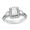 Thumbnail Image 0 of Vera Wang Love Collection 1-1/2 CT. T.W. Emerald-Cut Diamond Frame Engagement Ring in 14K White Gold with Black Rhodium