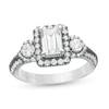 Thumbnail Image 1 of Vera Wang Love Collection 1-1/2 CT. T.W. Emerald-Cut Diamond Frame Engagement Ring in 14K White Gold with Black Rhodium