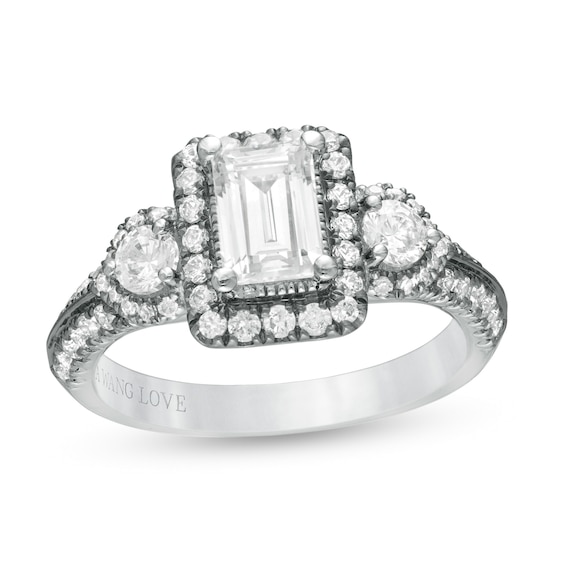 Vera Wang Love Collection 1-1/2 CT. T.w. Emerald-Cut Diamond Frame Engagement Ring in 14K White Gold with Black Rhodium