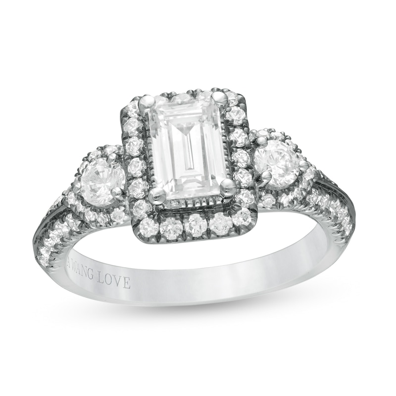 Vera Wang Love Collection 1-1/2 CT. T.W. Emerald-Cut Diamond Frame Engagement Ring in 14K White Gold with Black Rhodium