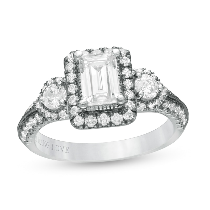Main Image 1 of Vera Wang Love Collection 1-1/2 CT. T.W. Emerald-Cut Diamond Frame Engagement Ring in 14K White Gold with Black Rhodium