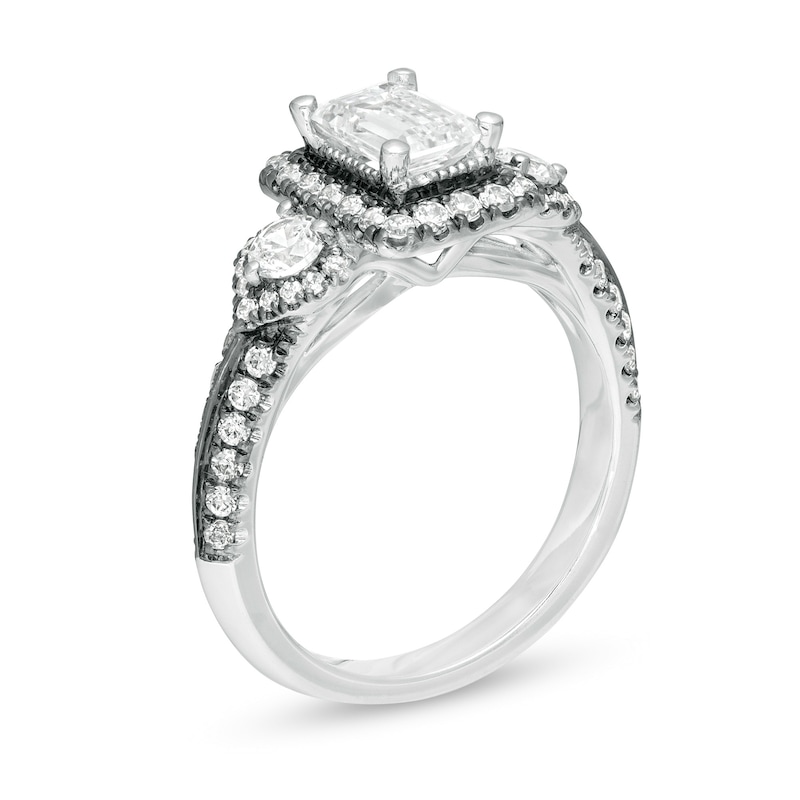Vera Wang Love Collection 1-1/2 CT. T.W. Emerald-Cut Diamond Frame Engagement Ring in 14K White Gold with Black Rhodium