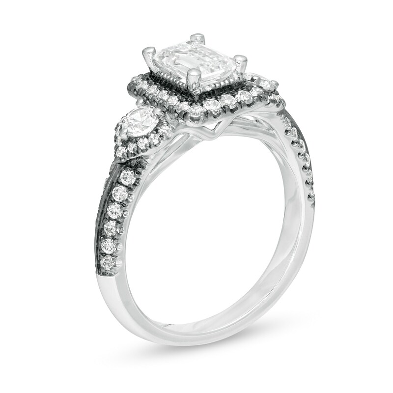 Main Image 2 of Vera Wang Love Collection 1-1/2 CT. T.W. Emerald-Cut Diamond Frame Engagement Ring in 14K White Gold with Black Rhodium