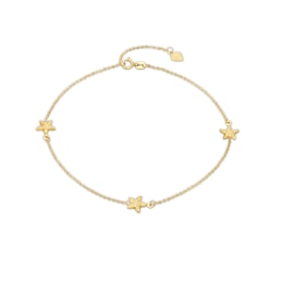 Textured Starfish Station Adjustable Anklet in 10K Gold - 10"