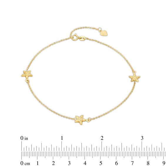 Textured Starfish Station Adjustable Anklet in 10K Gold - 10"