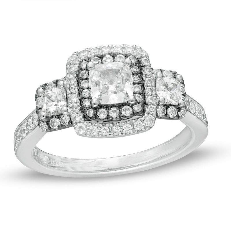 Main Image 1 of Vera Wang Love Collection 1-1/4 CT. T.W. Cushion-Cut Diamond Frame Engagement Ring in 14K White Gold with Black Rhodium
