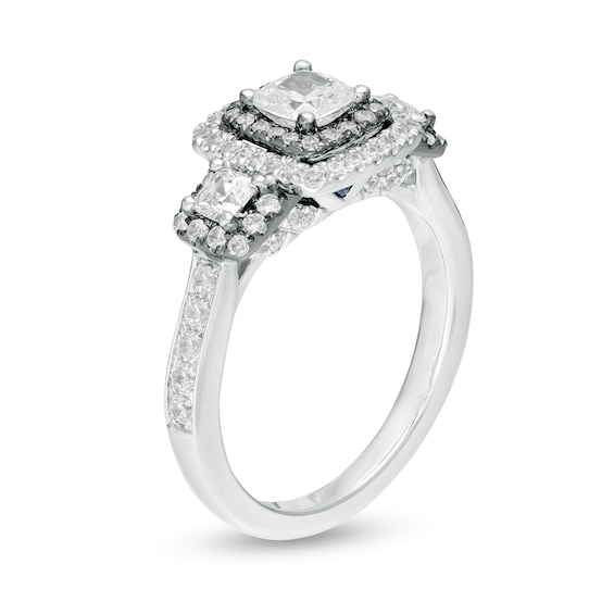 Vera Wang Love Collection 1-1/4 CT. T.w. Cushion-Cut Diamond Frame Engagement Ring in 14K White Gold with Black Rhodium
