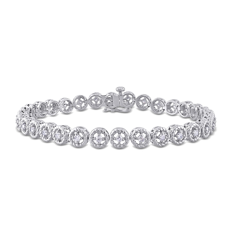 1 CT. T.W. Diamond Open Rope-Textured Frame Tennis Bracelet in Sterling Silver