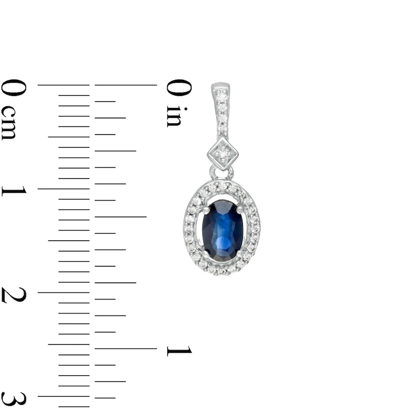 Main Image 3 of Oval Blue Sapphire and 1/5 CT. T.W. Diamond Frame Drop Earrings in 10K White Gold
