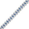 Thumbnail Image 1 of Lab-Created Ceylon Blue and White Sapphire Cascading Duos Bracelet in Sterling Silver - 7.5"