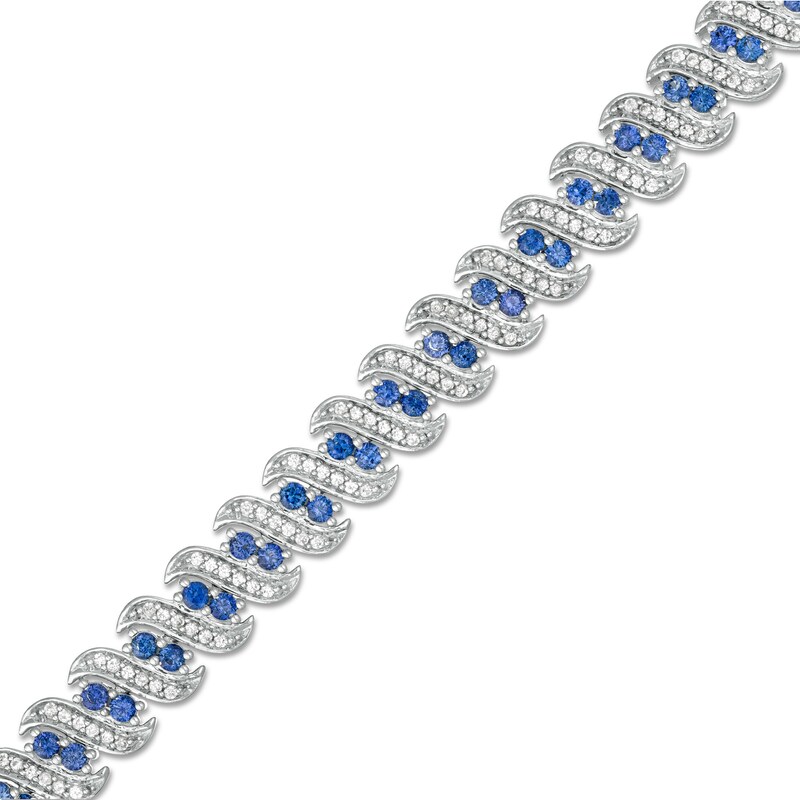 Main Image 1 of Lab-Created Ceylon Blue and White Sapphire Cascading Duos Bracelet in Sterling Silver - 7.5"