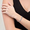 Thumbnail Image 2 of Lab-Created Ceylon Blue and White Sapphire Cascading Duos Bracelet in Sterling Silver - 7.5"