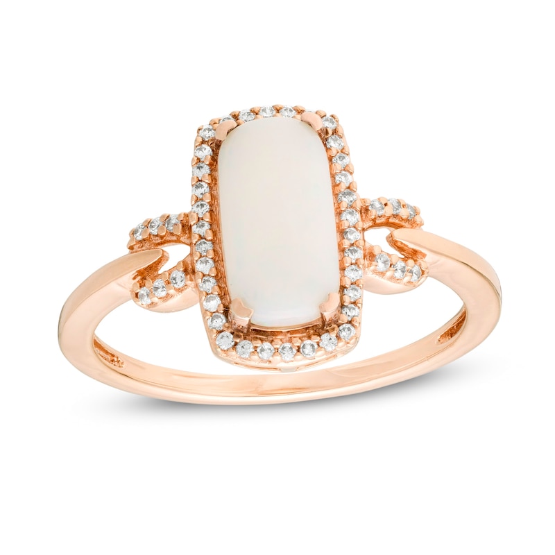 Main Image 1 of Elongated Cushion-Cut Opal and 1/8 CT. T.W. Diamond Frame Ring in 10K Gold