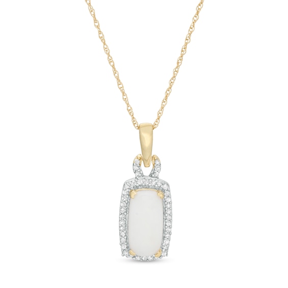 Elongated Cushion-Cut Opal and 1/10 CT. T.w. Diamond Frame Pendant in 10K Gold