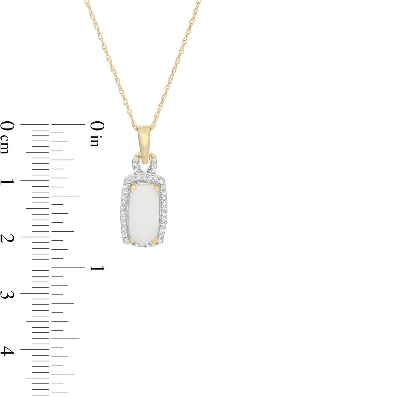 Main Image 3 of Elongated Cushion-Cut Opal and 1/10 CT. T.W. Diamond Frame Pendant in 10K Gold