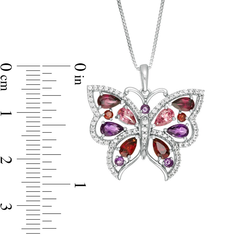 Main Image 3 of Multi-Shape Multi-Gemstone and Lab-Created White Sapphire Butterfly Pendant in Sterling Silver