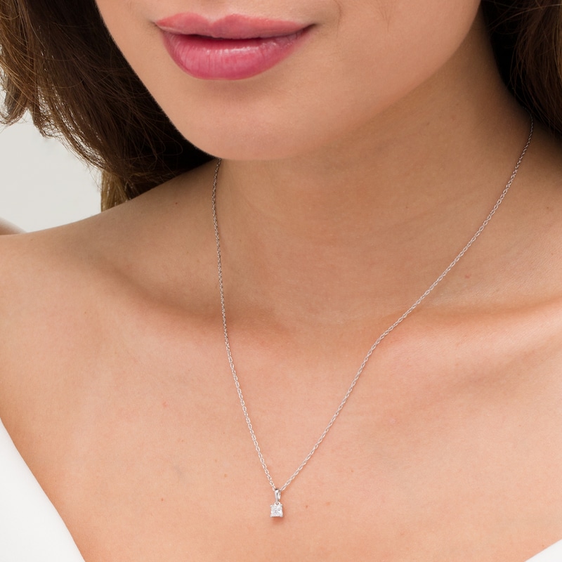 Main Image 2 of 1/4 CT. Princess-Cut Diamond Solitaire Pendant in 10K White Gold