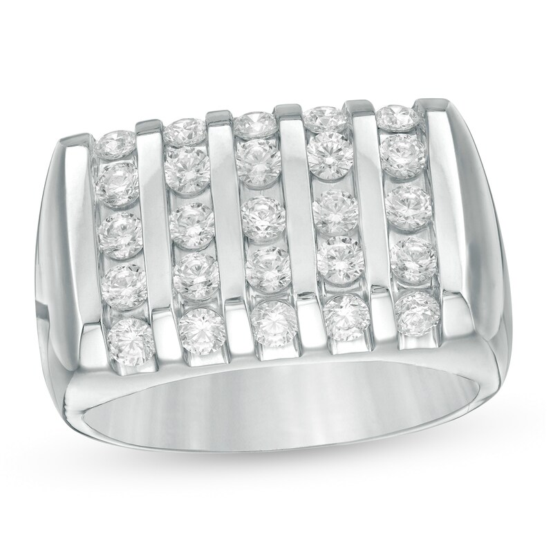 Main Image 1 of 1-1/2 CT. T.W. Diamond Rectangle Top Linear Five Row Ring in 10K White Gold