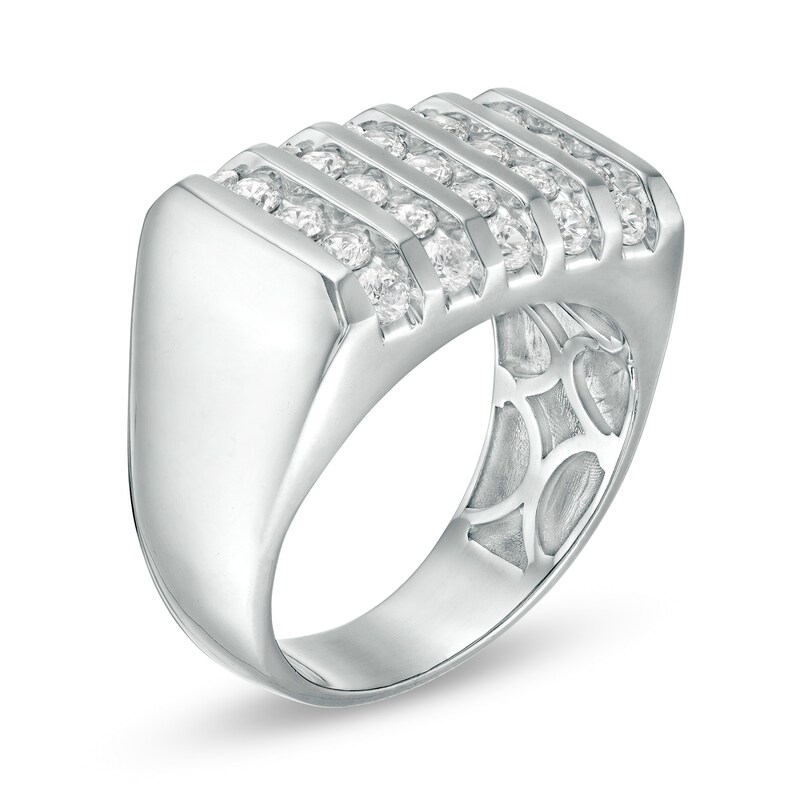Main Image 2 of 1-1/2 CT. T.W. Diamond Rectangle Top Linear Five Row Ring in 10K White Gold