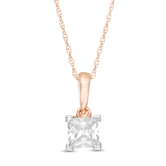 1/2 CT. Princess-Cut Diamond Solitaire Pendant in 10K Rose Gold
