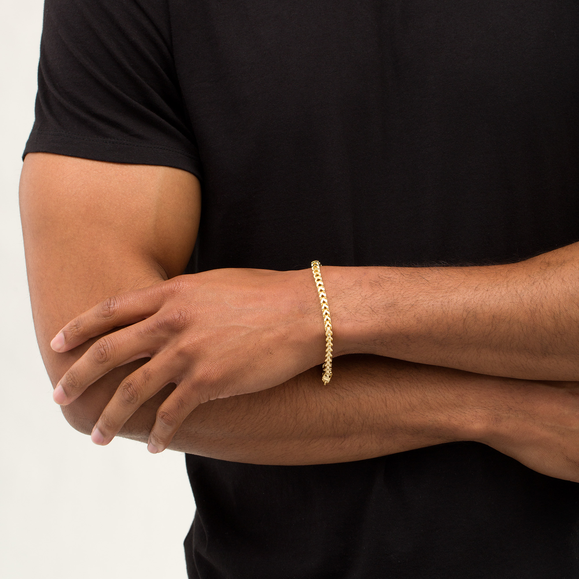 Main Image 3 of Made in Italy 5.0mm Franco Snake Chain Bracelet in Hollow 10K Gold - 8.5"